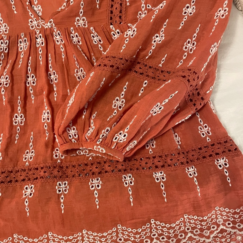 Embroidered Flowy Rust Top - Picture 3 of 3
